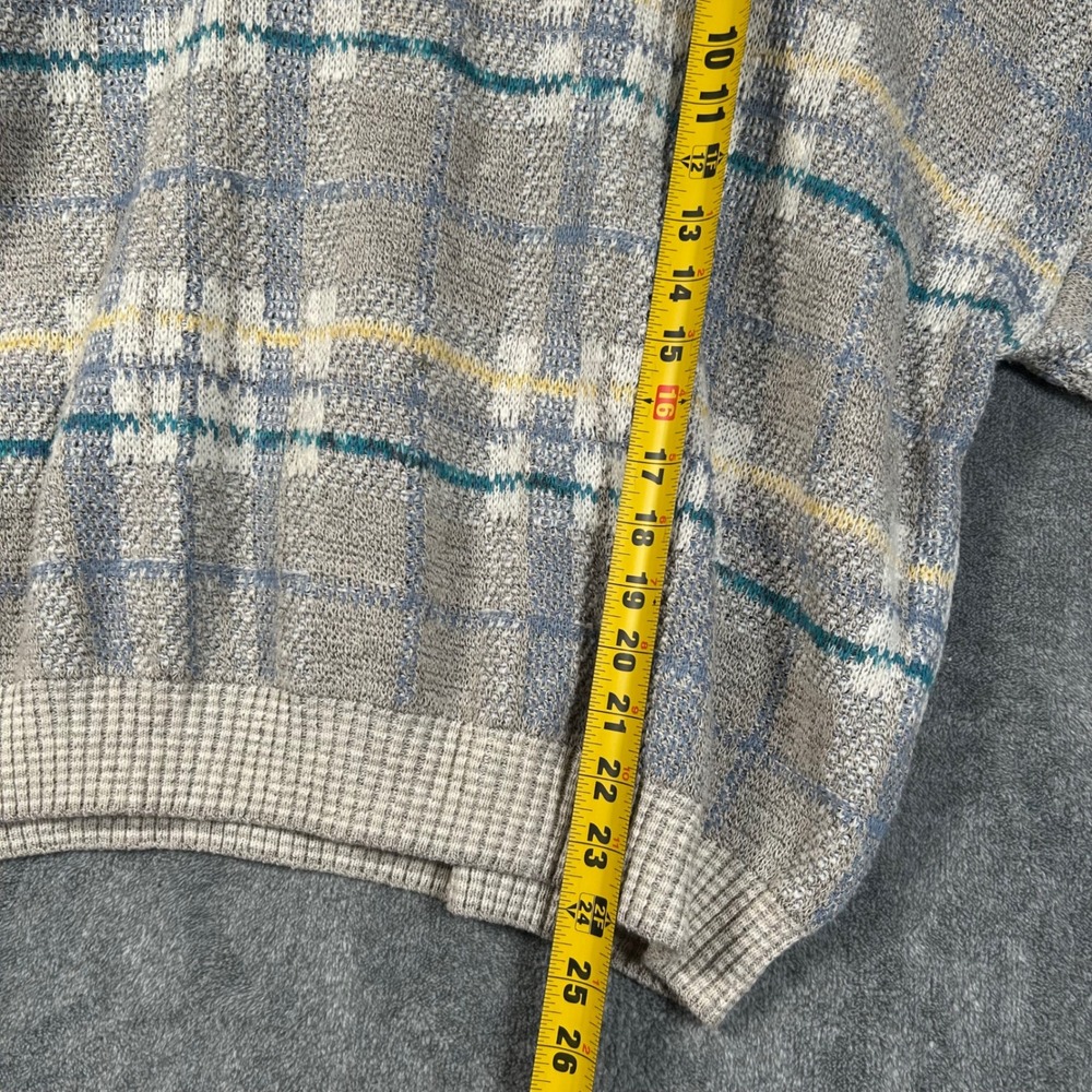 VTG Conte di Milano Sweater Knit V-Neck Plaid Men XL Made Italy Grey Blue Yellow - Picture 7 of 11